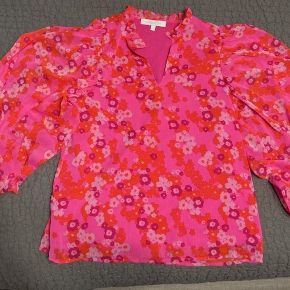 Mod Boutique - Sugar Lips Pink and Orange Split Neck Blouse - XS
